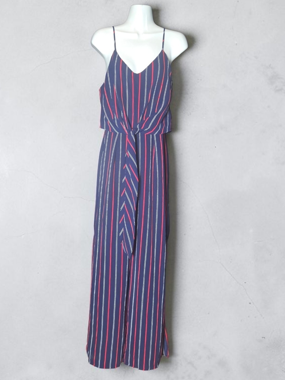 Monteau Navy Striped Jumpsuit with Red & White Accents